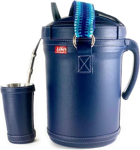 Vista 3 de Kit Yerba Mate Tereré Luk Termos, Artesanía Paraguaya Azul Marino Faja Set Tereré Termo + Bombilla + Vaso guampa