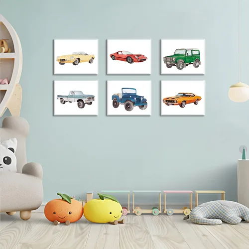 Vista 3 de XUOIAYNB Impresiones artísticas clásicas de acuarela para automóvil, diseño retro de carreras todoterreno, lienzo enmarcado para pared