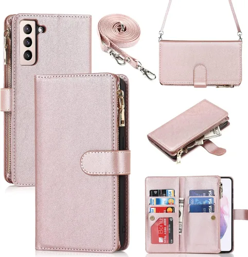 Vista 17 de iCoverCase para Samsung Galaxy S21 Funda tipo cartera con soporte para tarjetas, funda de cuero sintético con función de soporte, cierre magnético