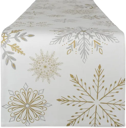 Vista 14 de Colección de mesa navideña DII Sparkle Metallic, camino de mesa, 14x72 pulgadas, copos de nieve en jacquard