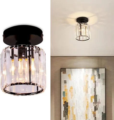 Vista 9 de FRIXCHUR Candelabro Pequeño de Cristal Lámpara de Techo Semi Empotrada Accesorio de Iluminación de Techo Lámpara de Techo Moderna de Cristal