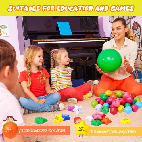 Vista 4 de Jerify 140 bolas de estrés a granel para adultos, espuma colorida, estrella motivacional, bola de estrés, juguete de regalo con citas inspiradoras