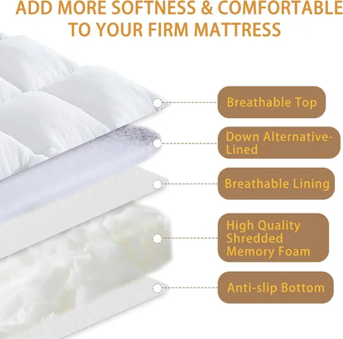 Vista 3 de WhatsBedding Cubrecolchón de espuma viscoelástica de 4 pulgadas, tamaño Queen, relleno de espuma viscoelástica triturada y esponjosa, cubrecolchón