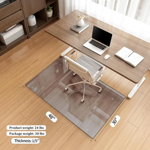 Vista 3 de Koonmi Tapete para silla de vidrio templado para suelos de madera dura y alfombras, 30" x 48" gris, protector de piso de oficina de servicio pesado