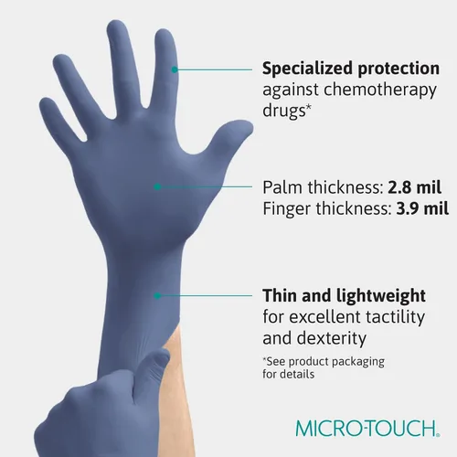 Vista 3 de Ansell MICRO-TOUCH NITRAFREE - Guantes de nitrilo de 3.9 mil, sin polvo con punta de dedo texturizada, talla L, azul (caja)