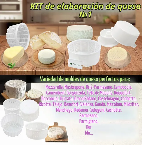 Vista 3 de PetriStor Kit de 7 piezas para hacer quesos para principiantes №1 – Moldes de queso suave + molde de queso con un pistón seguidor – Suministros