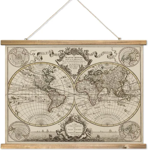Vista 8 de XIAOAIKA Tapiz de Mapa del Viejo Mundo - Póster de Carta Náutica Vintage con Marco de Madera, Arte Clásico de Exploración Marítima, Colgante