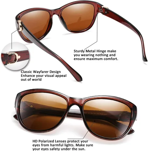 Vista 4 de FEISEDY Gafas de sol polarizadas vintage para mujer, elegantes gafas de sol Cateye B2476