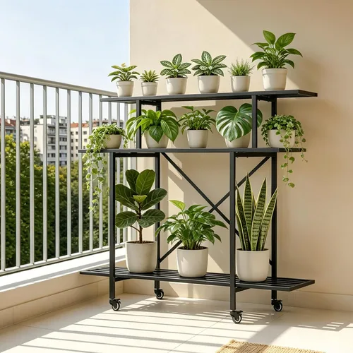 Vista 11 de Estante colgante para macetas, resistente soporte para plantas, enrejado, soporte para plantas de múltiples capas para el hogar, jardín, balcón