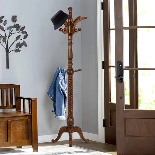 Vista 17 de Perchero de Pie de Madera Resistente con 8 Ganchos, Diseño Único con Aspecto de Rama de Árbol, Perchero de Árbol Premium para Colgar Ropa con Base