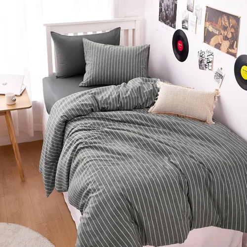 Vista 19 de Wake In Cloud - Juego de funda de edredón de algodón a rayas, rayas verticales de granja a rayas, 100% algodón lavado texturizado, 3 piezas, azul