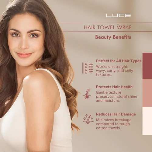 Vista 5 de LUCE Toalla para el cabello para mujer, toalla de microfibra de alta calidad de 400 GSM, antiencrespamiento, altamente absorbente, ajustable, gruesa