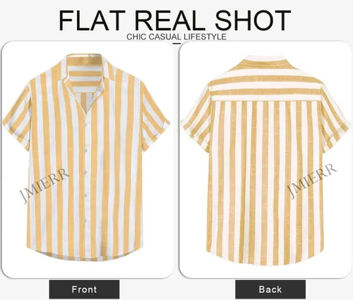 Vista 231 de JMIERR Camisas de vestir a rayas con botones y manga corta para hombre