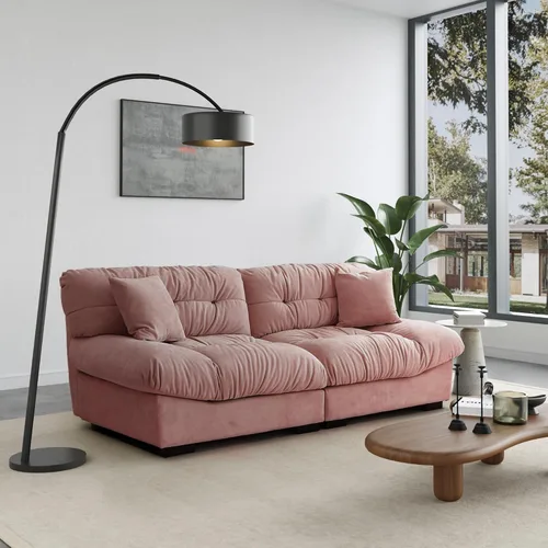 Vista 7 de Sofá modular profundo de 89 pulgadas, sofás minimalistas con cojín grueso, cómodo sofá de pana con dos almohadas para sala de estar, apartamento