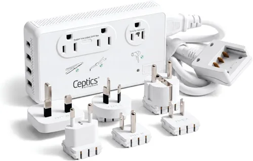 Vista 11 de Ceptics Adaptador de Enchufe de Corriente Internacional Juego de Viaje, 20W PD y QC, USB Dual Seguro y USB-C 3.1A - 2 Tomas de EE.UU. - Compacto
