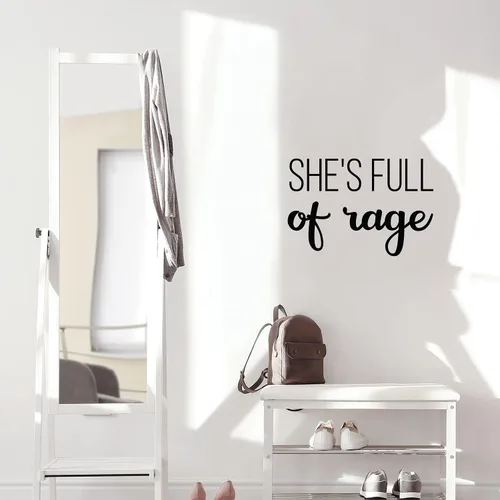Vista 2 de Adhesivo decorativo de vinilo para pared, diseño de She's Full of Rage, 17 x 25 pulgadas, diseño de cita inspiradora de moda para niñas, hogar