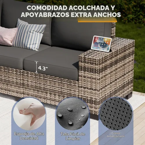 Vista 3 de Juego de muebles de patio, sofá modular de 6 piezas para exteriores con Amarillo-gris oscuro
