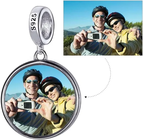 Vista 35 de Custom4U Photo Charms for Bracelets 925 Sterling Silver/Gold Plated Heart/Tree of Life/Round Charm Bead Personalized with Picture Custom