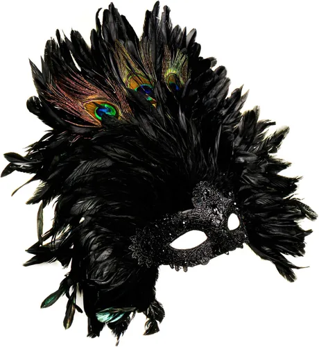 Vista 2 de ILOVEMASKS - Máscara de maquillaje de plumas para carnaval de Mardi Gras, color negro