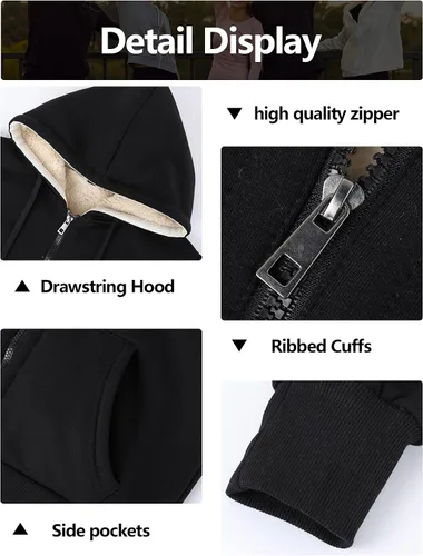 Vista 6 de Gihuo Sudadera con capucha con forro de sherpa para mujer, con cremallera, cálida y cómoda chaqueta de forro polar con capucha