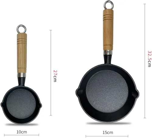 Vista 2 de CANDeal Mini sartén de hierro fundido con mango de madera resistente al calor, sartén para fajitas para barbacoa, tortilla, tapas y postres