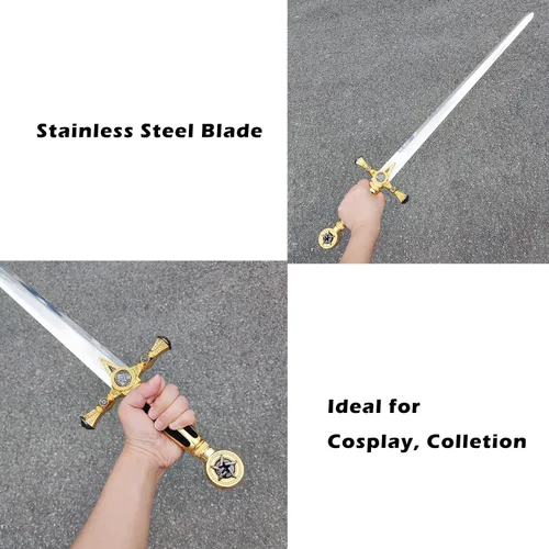 Vista 4 de Espada medieval de acero inoxidable con estrella de David para cosplay, colección, 33.1 pulgadas