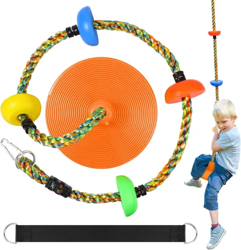 Vista 12 de Tree Swing for Kids,Heavy Duty Single Disc Seat Climbing Rope Set with Hanging Strap and Platform Carabiners for Backyard Treehouse and Outdoor