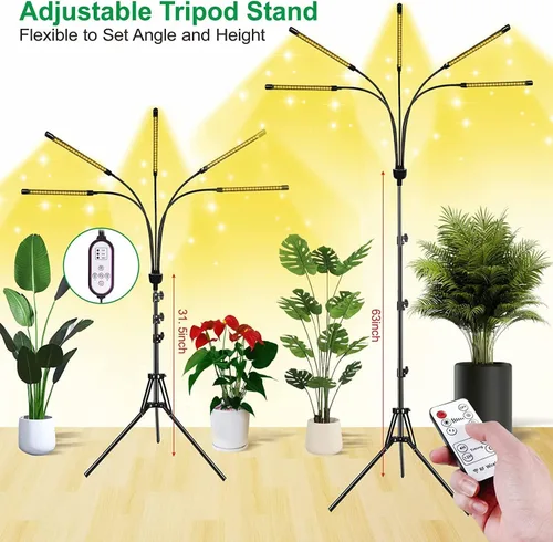 Vista 4 de yentbokj Lámparas LED ajustables de 5 cabezas, lámpara de cultivo de espectro completo con temporizador, luz blanca cálida para plantas