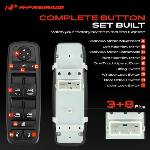 Vista 4 de A-Premium Interruptor de elevalunas eléctrico delantero izquierdo del lado