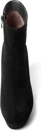 Vista 3 de AMBELIGHT Botas de cuña de gamuza con punta redonda para mujer, con cremallera, plataforma de moda, tacón alto, 4 pulgadas