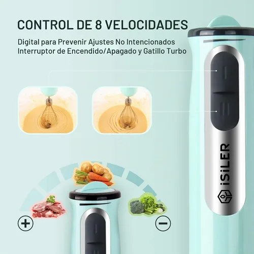 Vista 3 de ISILER - Batidora de mano de inmersión, 5 en 1, 500 W, multiusos, con picador de alimentos de 29.1 fl oz, recipiente de 21.1 fl oz, espumador