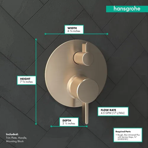 Vista 4 de hansgrohe Ecostat 04447140 - Moderna válvula de ducha con desviador en bronce cepillado