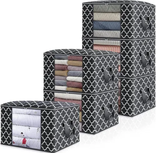 Vista 23 de ISELIFE Bolsas de Almacenamiento 100L Paquete de 2 Bolsas Grandes para Mantas y Ropa, Contenedores de Organización y Almacenamiento para Ropa