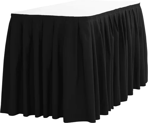Vista 8 de LTC LINENS Falda de mesa negra para mesa rectangular de 6 pies, falda de mesa de 17 pies, tela de poliéster, mantel de banquete para bodas, bufés