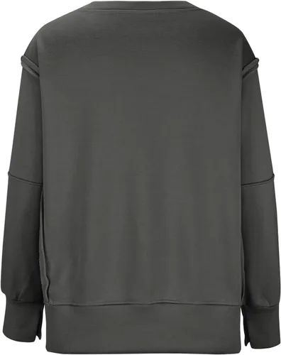 Vista 6 de Ceboyel Sudadera de gran tamaño para mujer 2023, color sólido, cuello redondo, suéter con abertura lateral, cómodo ropa de moda de otoño