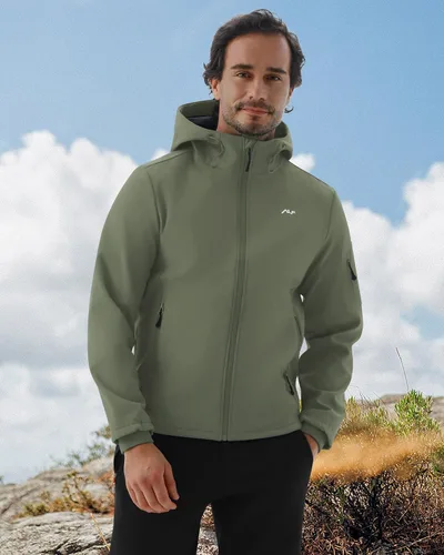 Vista 3 de WULFUL Chaqueta ligera Softshell para hombre, con forro polar, rompevientos, impermeable, suave, para senderismo al aire libre