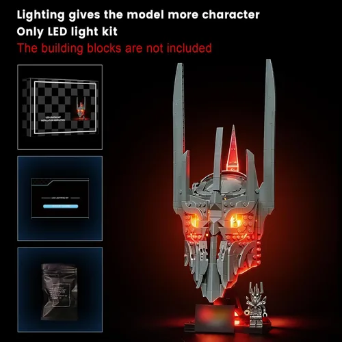 Vista 7 de Vaodest Kit de luces LED compatible con el casco Lego Barad-dûr Sauron 11373, luces de modelo de construcción con diseño de cable oculto, juego