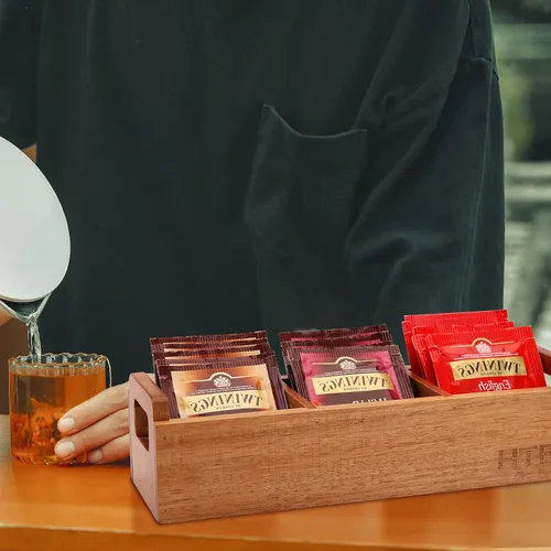 Vista 8 de HTB Organizador de té grande de 2 niveles con cajón y caja de té pequeña