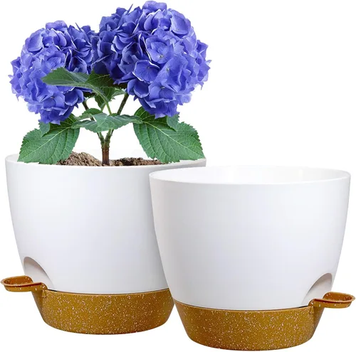 Vista 10 de Macetas de 8 pulgadas con riego automático, juego de 2 macetas de plástico con agujeros de drenaje de malla para plantas de jardín y flores, macetas