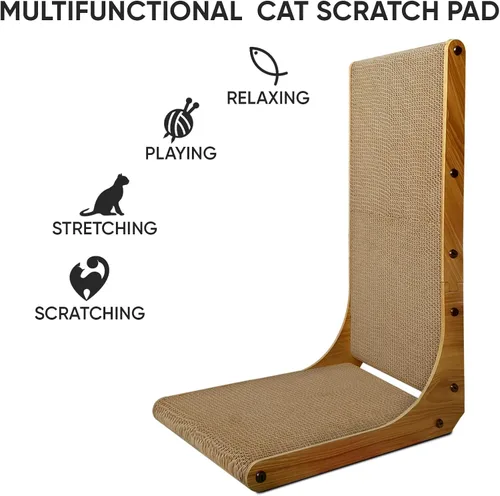 Vista 3 de Rascador para gatos, almohadilla rascador de gatos en forma de L de 23 pulgadas para gatos de interior, rascador de cartón sostenible duradero