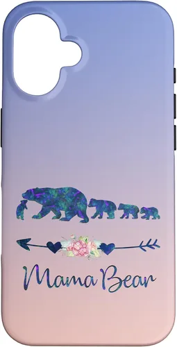 Vista 32 de Teal Blue Purple Floral Mama Bear Four Cubs Blue Pink Case for iPhone 17