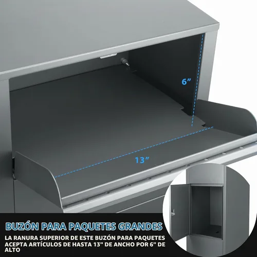 Vista 8 de Winbest – Buzón independiente de acero con cerradura tamaño grande, color gris