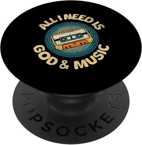 Vista 6 de God & Music Vintage Cassette Tape, Retro Boombox Faith Tee PopSockets MagSafe PopGrip for iPhone