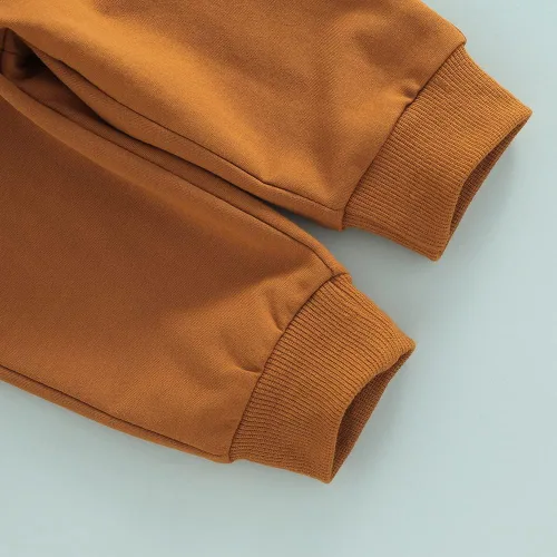 Vista 6 de Conjunto de pantalones para bebés y niños, sudadera con capucha, con bolsillo, cintura elástica, 2 piezas, traje de otoño e invierno