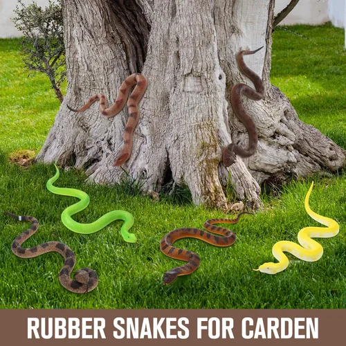 Vista 3 de 6 piezas de broma de serpientes falsas, serpiente de goma suave realista para mantener alejados a los pájaros, figura de animal falso realista