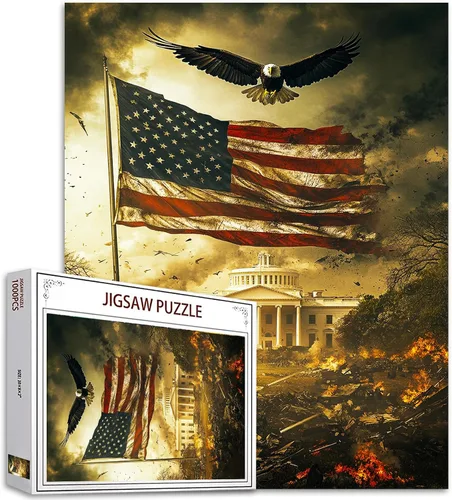 Vista 34 de Rompecabezas de 1000 piezas con la bandera americana y águila para adultos, rompecabezas del 4 de julio, para juegos de actividades familiares