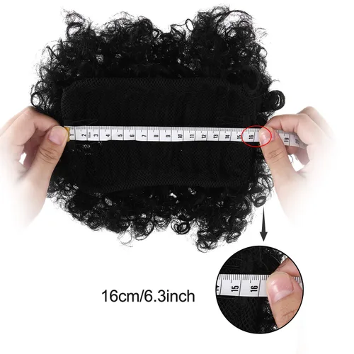 Vista 7 de WILLBOND 2 extensiones de cola de caballo afro con cordón para mujeres negras, pelo rizado, extensiones cortas sintéticas con clip, extensiones