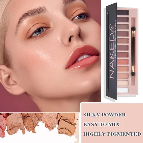 Vista 3 de Paleta de sombras de ojos desnudas de 12 colores, paleta de sombra de ojos natural mate nude brillante altamente pigmentada, juego de paleta