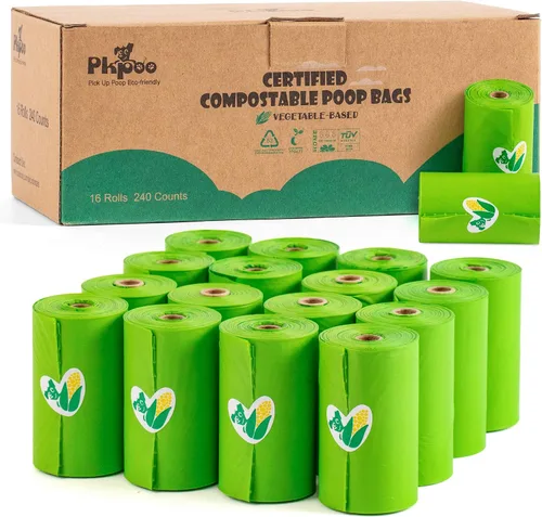 Vista 10 de Pkpoo Bolsas de excremento de perro 100% compostables, extra anchas, bolsas grandes a base de vegetales para perros, bolsas de basura biodegradables