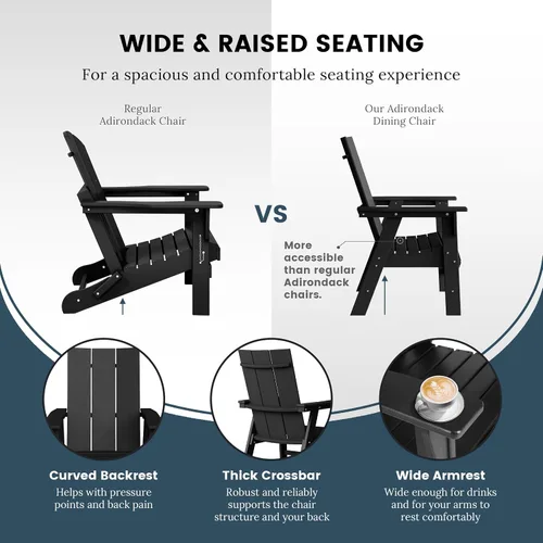 Vista 6 de HDPE Shoreside Modern Curveback Adirondack Silla de comedor, color negro